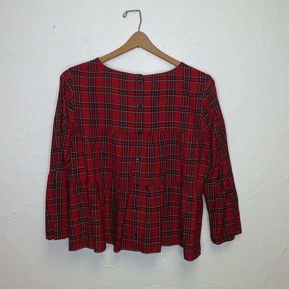Madewell Red Plaid Tiered Button Back Top - Picture 10 of 11
